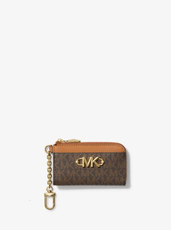Damske Penazenky Michael Kors Piper Logo Zip Card Case Čokoláda Žlté - Doplnky Michael Kors Akcia | LBRTD-4137